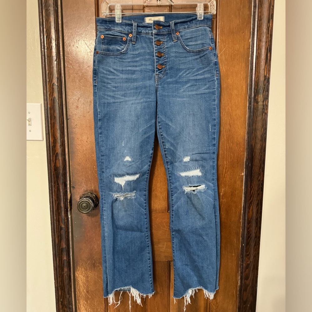 Madewell Women's Size 26 Cali Demi Boot Jeans Medium Wash w/Knee Rip